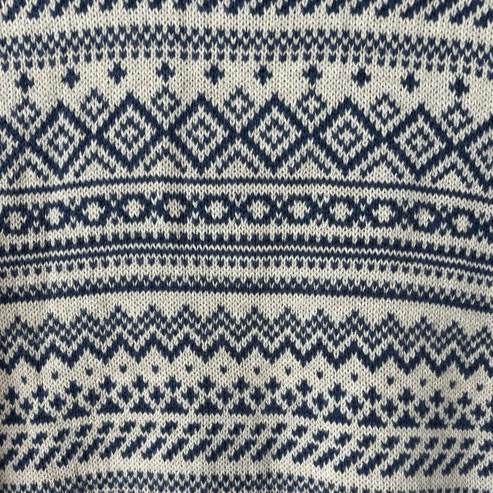 Mens Fair Isle Sweater‎ 100% Cotton Navy Blue Beige Sz L Grandpa Preppy Academia